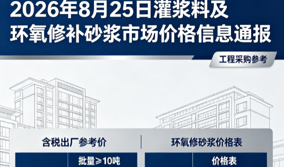 延吉2026年8月25日灌浆料及环氧修补砂浆市场价格信息通报